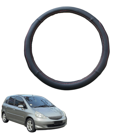 Steering Wheel Cover for Honda Jazz 2002 - 2008 (GD/GE) - Black Microfiber Leather - Circle 38 cm