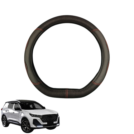Steering Wheel Cover for Chery Tiggo 7 Pro 2023 - Current (T32) Elite, Urban, Ultimate - Black Microfiber Leather - D-Shape 38 cm