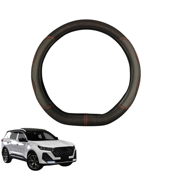 Steering Wheel Cover for Chery Tiggo 7 Pro 2023 - Current (T32) Elite, Urban, Ultimate - Black Microfiber Leather - D-Shape 38 cm