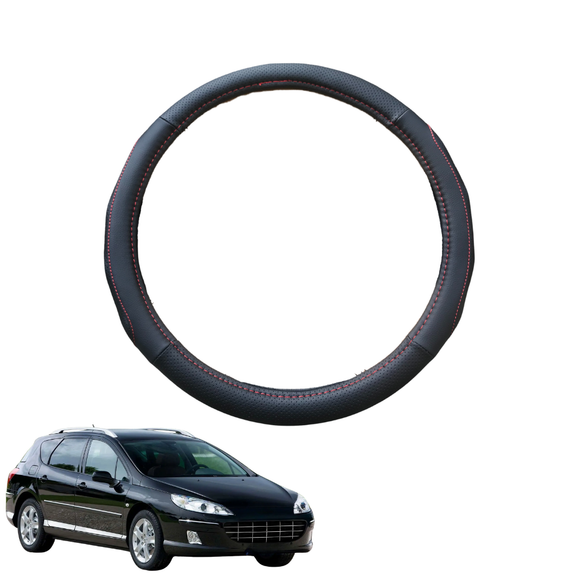 Steering Wheel Cover for Peugeot 407 2004 - 2010 Hatch - Black Microfiber Leather - Circle 38 cm