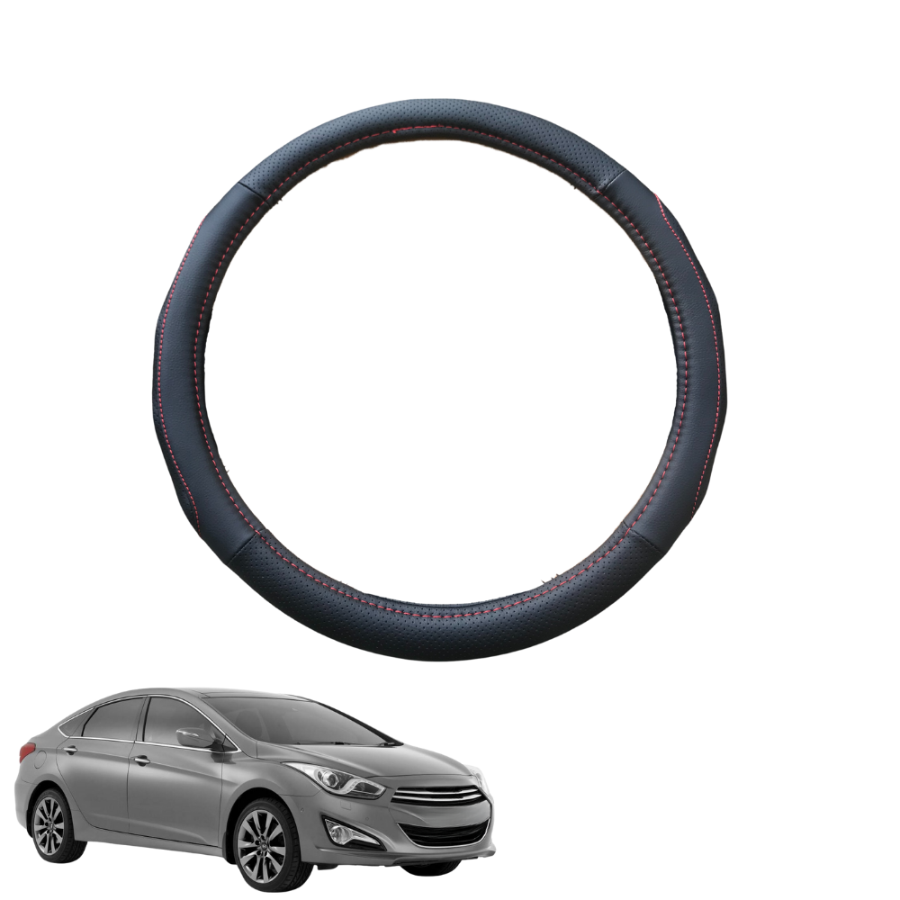 Steering Wheel Cover for Hyundai i40 2012 - Current VF - Black Microfiber Leather - Circle 38 cm