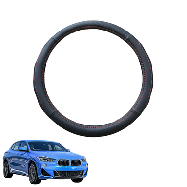 Steering Wheel Cover for BMW X2 2017 - Current (F39) - Black Microfiber Leather - Circle 38 cm