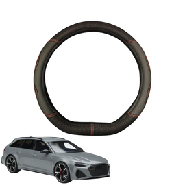 Steering Wheel Cover for Audi A6 S6 RS6 2018 - Current (C8/4K) - Black Microfiber Leather - D-Shape 38 cm