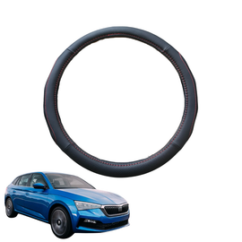 Steering Wheel Cover for Skoda Scala 2021 - Current - Black Microfiber Leather - Circle 38 cm