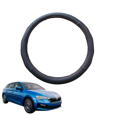 Steering Wheel Cover for Skoda Scala 2021 - Current - Black Microfiber Leather - Circle 38 cm