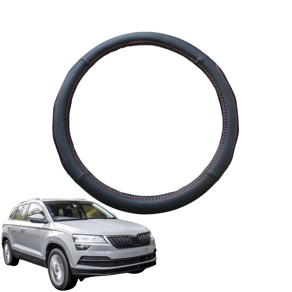 Steering Wheel Cover for Skoda Karoq 2017 - Current NU - Black Microfiber Leather - Circle 38 cm