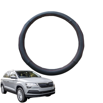 Steering Wheel Cover for Skoda Karoq 2017 - Current NU - Black Microfiber Leather - Circle 38 cm