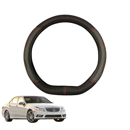 Steering Wheel Cover for Mercedes-Benz E-Class 2009 - 2016 Sedan (W212) - Black Microfiber Leather - D-Shape 38 cm