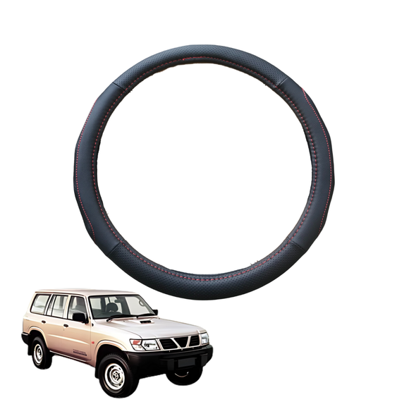 Steering Wheel Cover for Nissan Patrol Y61 1997 - 2016 SUV (Y61/GU) - Black Microfiber Leather - Circle 38 cm