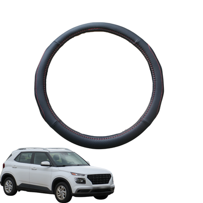Steering Wheel Cover for Hyundai Venue 2019 - Current QX - Black Microfiber Leather - Circle 38 cm