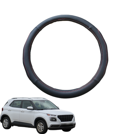 Steering Wheel Cover for Hyundai Venue 2019 - Current QX - Black Microfiber Leather - Circle 38 cm