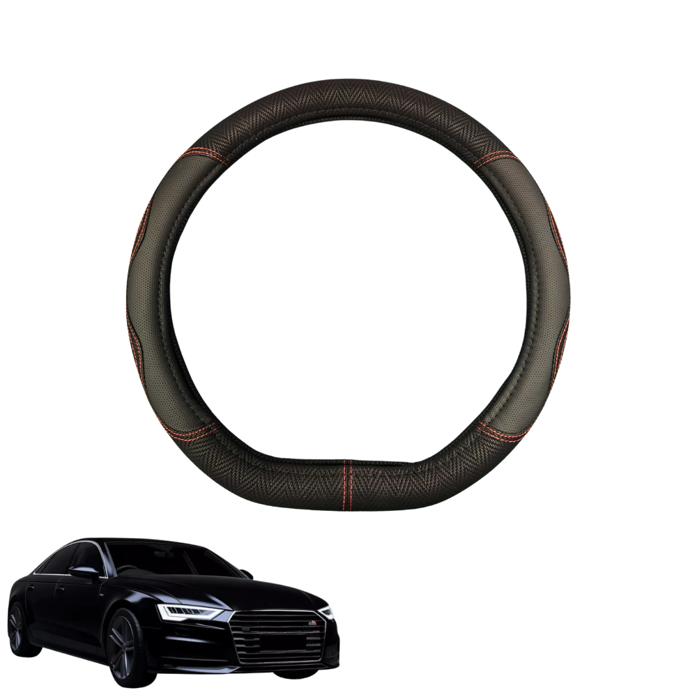 Steering Wheel Cover for Audi A6 S6 RS6 2011 - 2018 (C7) - Black Microfiber Leather - D-Shape 38 cm