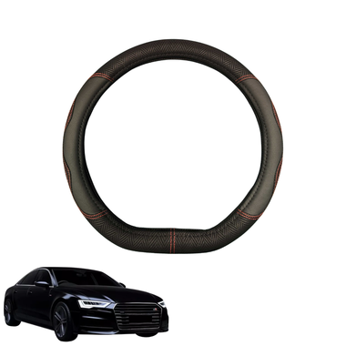 Steering Wheel Cover for Audi A6 S6 RS6 2011 - 2018 (C7) - Black Microfiber Leather - D-Shape 38 cm