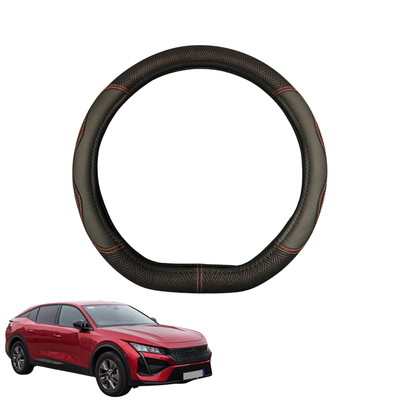 Steering Wheel Cover for Peugeot 408 2022 - Current (P54) - Black Microfiber Leather - D-Shape 38 cm