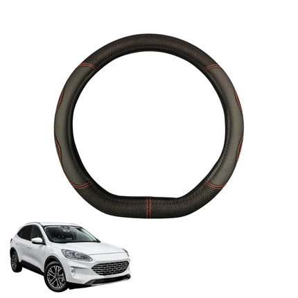 Steering Wheel Cover for Ford Escape 2020 - Current ZH - Black Microfiber Leather - D-Shape 38 cm