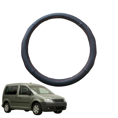 Steering Wheel Cover for VolksWagen Caddy 2005 - 2021 Front Only - Black Microfiber Leather  - D- Shape 38 cm