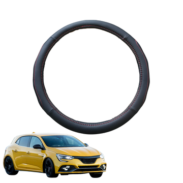 Steering Wheel Cover for Renault Megane 2017 - Current R.S. - Black Microfiber Leather - Circle 38 cm
