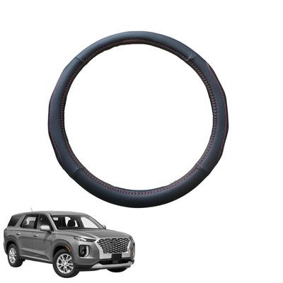 Steering Wheel Cover for Hyundai Palisade 2021 - Current 7 Seater - Black Microfiber Leather - Circle 38 cm
