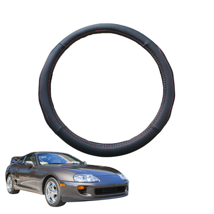 Steering Wheel Cover for Toyota Supra 1993 - 2019 A80, A90 - Black Microfiber Leather - Circle 38 cm