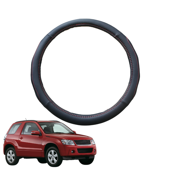 Steering Wheel Cover for Suzuki Grand Vitara 2005 - 2015 (3-Door) - Black Microfiber Leather - Circle 38 cm