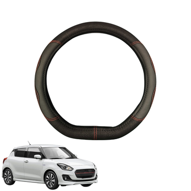 Steering Wheel Cover for Suzuki Swift Sport 2017 - Current (AZ) - Black Microfiber Leather - D-Shape 38 cm