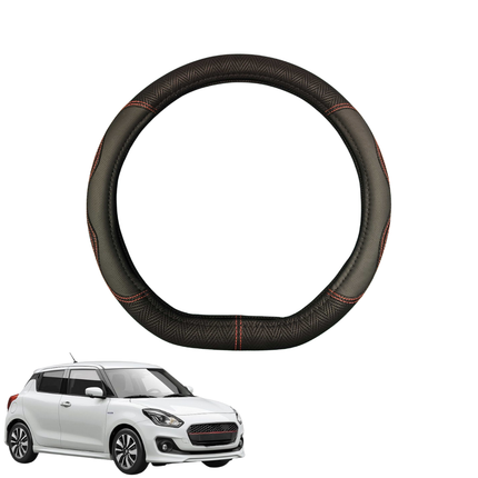 Steering Wheel Cover for Suzuki Swift Sport 2017 - Current (AZ) - Black Microfiber Leather - D-Shape 38 cm