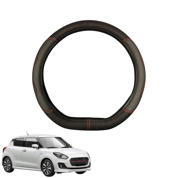 Steering Wheel Cover for Suzuki Swift Sport 2017 - Current (AZ) - Black Microfiber Leather - D-Shape 38 cm