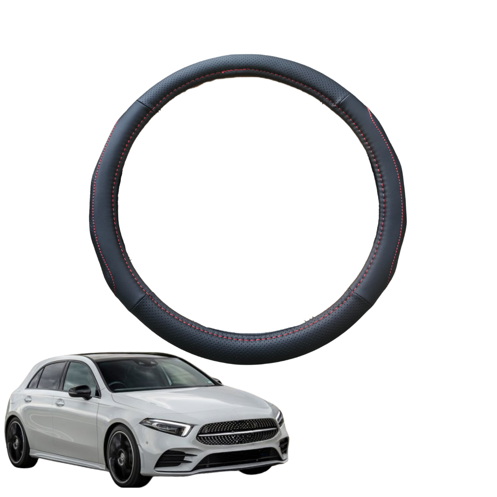 Steering Wheel Cover for Mercedes-Benz A-Class 2018 - Current (W177) - Black Microfiber Leather - Circle 38 cm