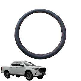 Steering Wheel Cover for Mazda BT-50 Dual Cab 2020 - 2024 (TF) - Black Microfiber Leather - Circle 38 cm