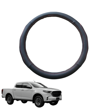 Steering Wheel Cover for Mazda BT-50 Dual Cab 2020 - 2024 (TF) - Black Microfiber Leather - Circle 38 cm