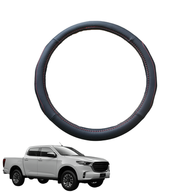Steering Wheel Cover for Mazda BT-50 Dual Cab 2020 - 2024 (TF) - Black Microfiber Leather - Circle 38 cm