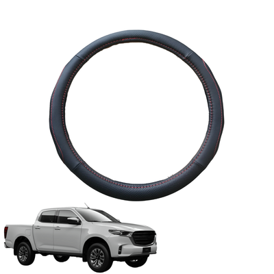 Steering Wheel Cover for Mazda BT-50 Dual Cab 2020 - 2024 (TF) - Black Microfiber Leather - Circle 38 cm