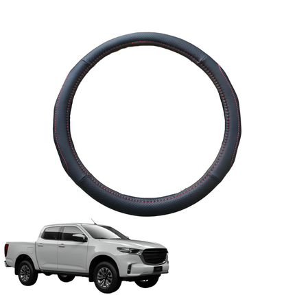 Steering Wheel Cover for Mazda BT-50 Dual Cab 2020 - 2024 (TF) - Black Microfiber Leather - Circle 38 cm