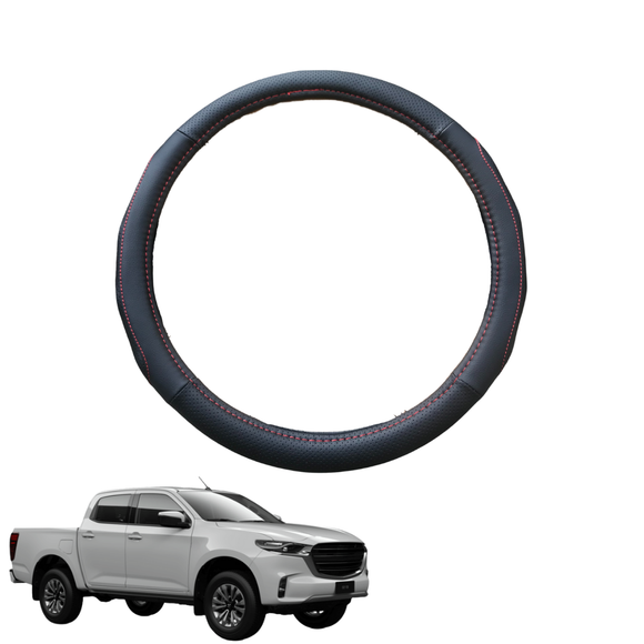 Steering Wheel Cover for Mazda BT-50 Dual Cab 2020 - 2024 (TF) - Black Microfiber Leather - Circle 38 cm
