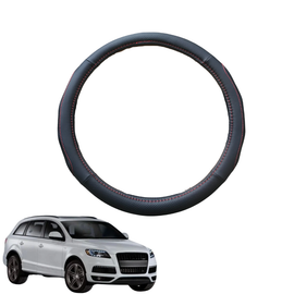 Steering Wheel Cover for Audi Q7 SQ7 2005 - 2015 4L - Black Microfiber Leather - Circle 38 cm