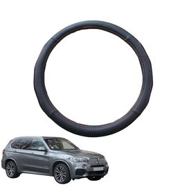 Steering Wheel Cover for BMW X5 2013 - 2018 (F15 F85) - Black Microfiber Leather - Circle 38 cm