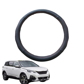 Steering Wheel Cover for Peugeot 5008 SUV 2017 - Current (P87) - Black Microfiber Leather - Circle 38 cm