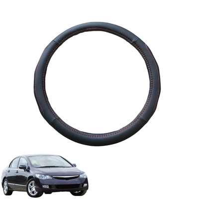 Steering Wheel Cover for Honda Civic 2006 - 2012 Sedan(8th Gen) - Black Microfiber Leather - Circle 38 cm