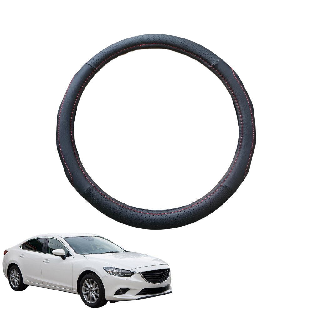 Steering Wheel Cover for Mazda 6 2013 - Current (GJ) - Black Microfiber Leather - Circle 38 cm