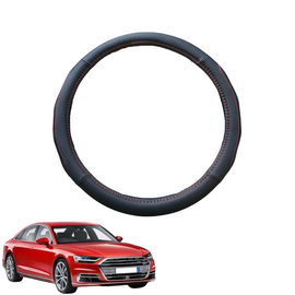 Steering Wheel Cover for Audi A8 S8 2009 - Current (D4) - Black Microfiber Leather - Circle 38 cm