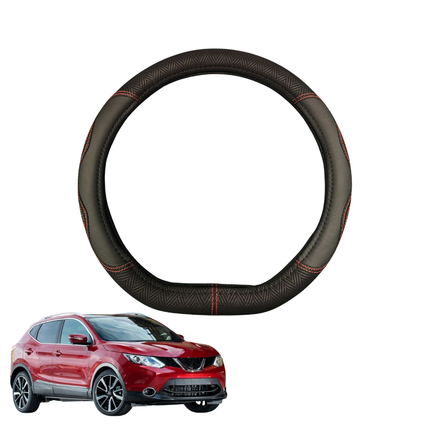 Steering Wheel Cover for Nissan QASHQAI 2014 - 2021 (J11) - Black Microfiber Leather - D-Shape 38 cm