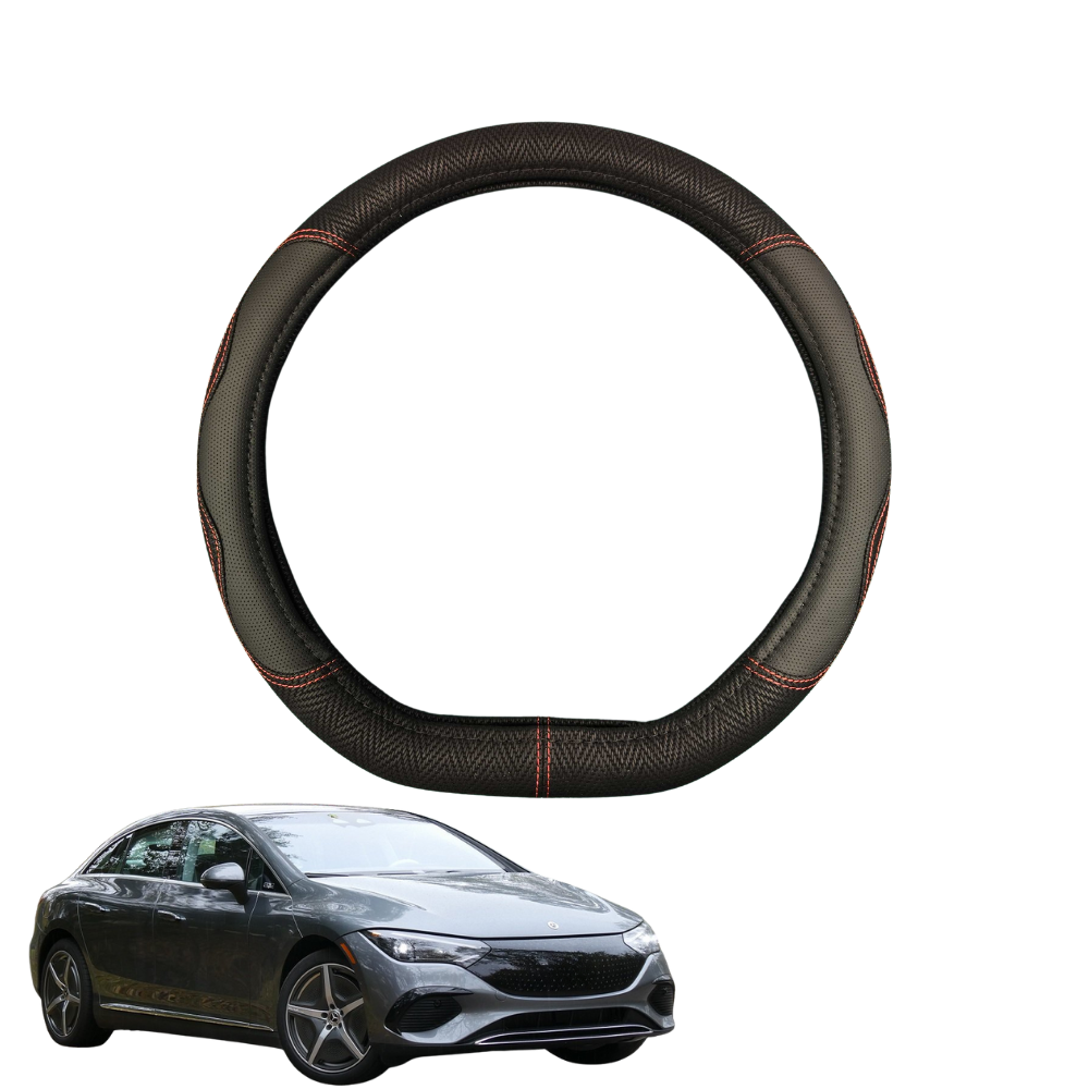 Steering Wheel Cover for Mercedes-Benz EQE Sedan 2022 - Current - Black Microfiber Leather - D-Shape 38 cm