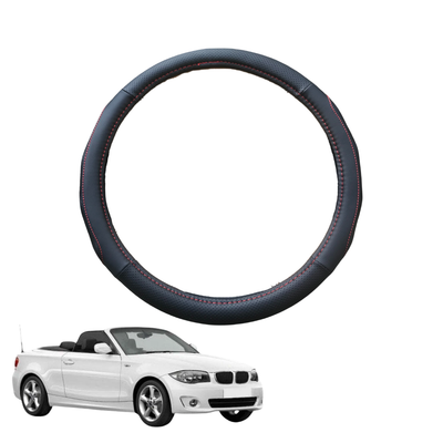 Steering Wheel Cover for BMW 1 Series 3-Door 2004 - 2013 (E82 E88 E81 Coupe/Convertible) - Black Microfiber Leather - Circle 38 cm
