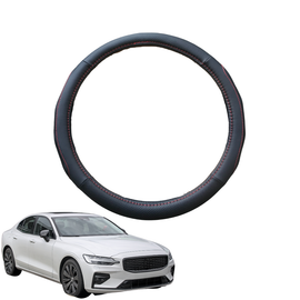 Steering Wheel Cover for Volvo S60 2010 - 2018 (Auto) - Black Microfiber Leather - Circle 38 cm