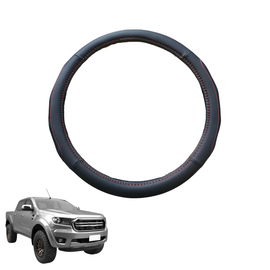 Steering Wheel Cover for Ford Ranger 2018 - 2022 (PX3 Dual Cab Ute) - Black Microfiber Leather - Circle 38 cm