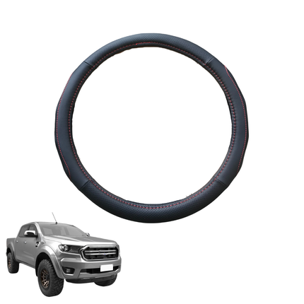 Steering Wheel Cover for Ford Ranger 2018 - 2022 (PX3 Dual Cab Ute) - Black Microfiber Leather - Circle 38 cm