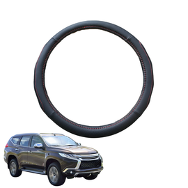 Steering Wheel Cover for Mitsubishi Pajero Sport 2015 - Current (KR/KS/QE/QF) - Black Microfiber Leather - Circle 38 cm