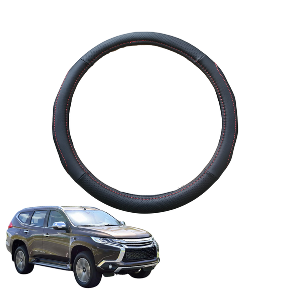 Steering Wheel Cover for Mitsubishi Pajero Sport 2015 - Current (KR/KS/QE/QF) - Black Microfiber Leather - Circle 38 cm