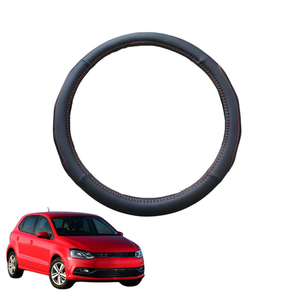Steering Wheel Cover for VolksWagen Polo 2009 - 2017 (MK5) - Black Microfiber Leather - Circle 38 cm