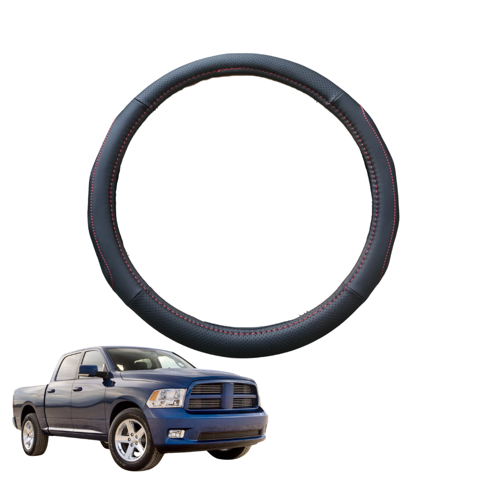Steering Wheel Cover for RAM 1500 2009 - Current (DS) - Black Microfiber Leather - Circle 38 cm
